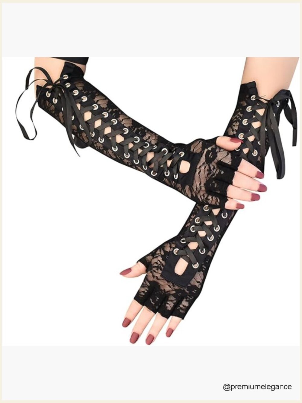 Gothic Lace Fingerless Gloves with Strap Up Design for Women Halloween Cosplay